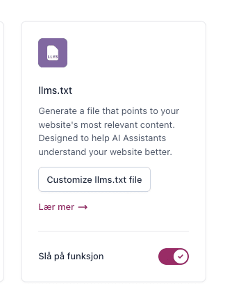 Aktiver llms.txt for indeksering av AI